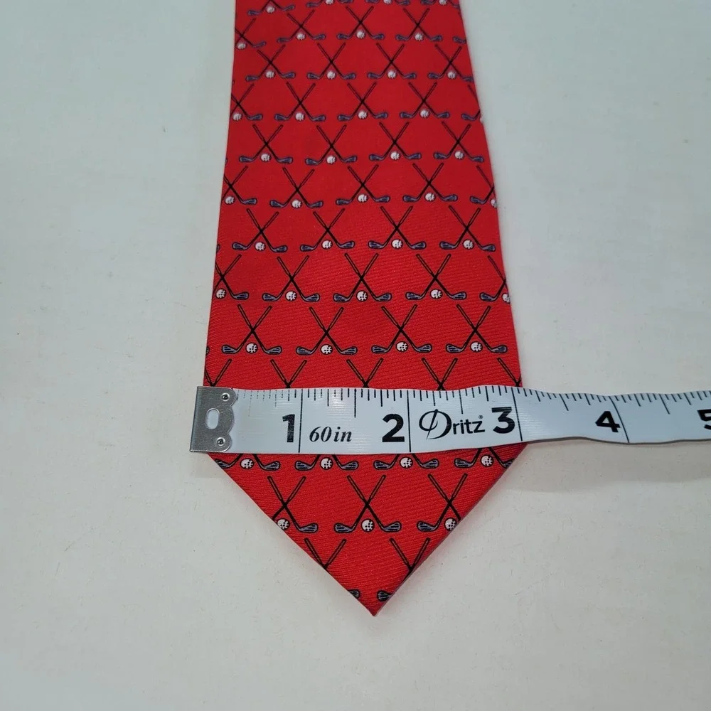 Cape Cod Neckwear Mens Red Silk Golf Clubs Balls Novelty‎ Print Classic Tie 59in